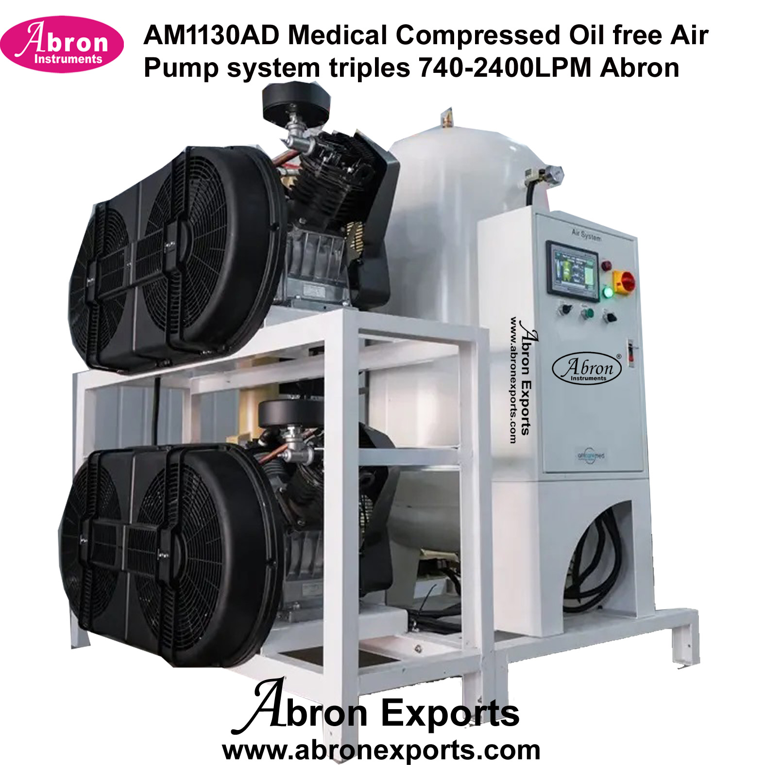 Medical Compressed Oil free Air Pump System Triples 740-2400LPM Abron Amcaremed ABM-1130ADT 